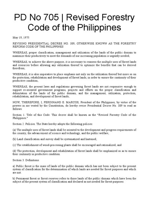 pd no. 705|PD 705: Revised Forestry Code of the Philippines .